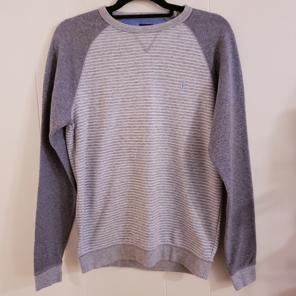 johnnie-o Men Raglan Sweatshirt Small Crewneck Gray White Stripe JMKO 1930